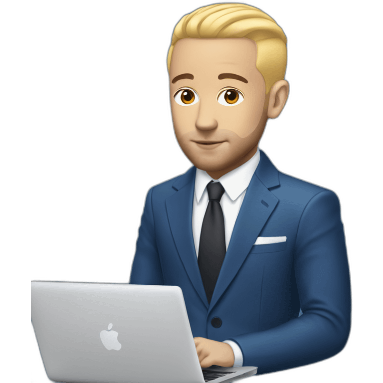 mac miller with a blonde comb over skin fade wearing a blue suit on laptop emoji