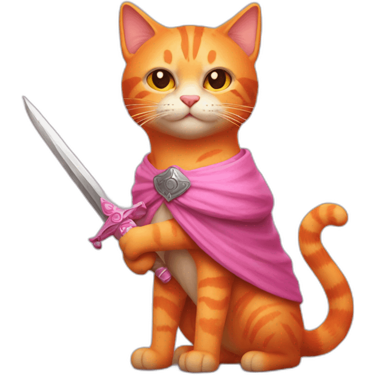 orange cat with pink eyes holding a sword emoji