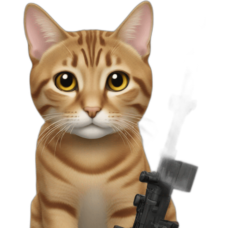 Tabby cat rifle towards camera emoji