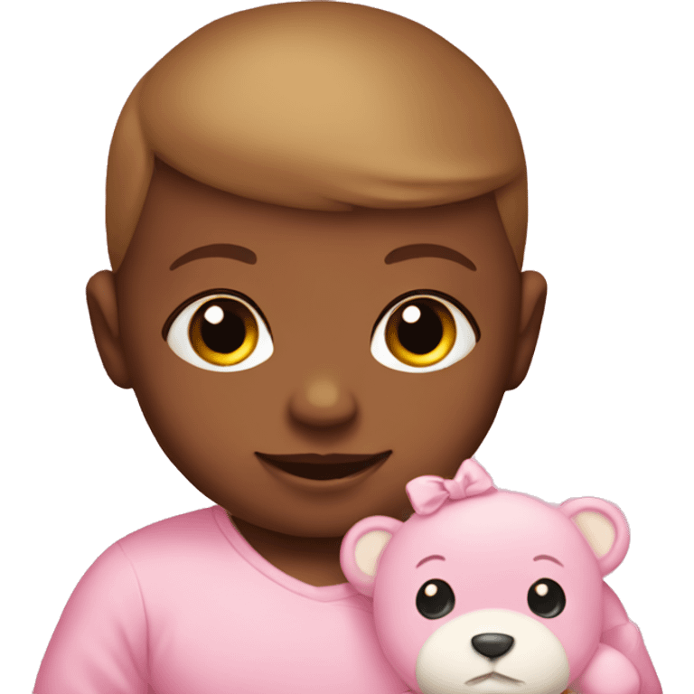 Baby with a pink teddy bear  emoji