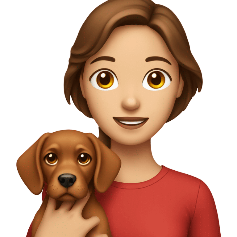 Brunette girl holding red lab dog emoji