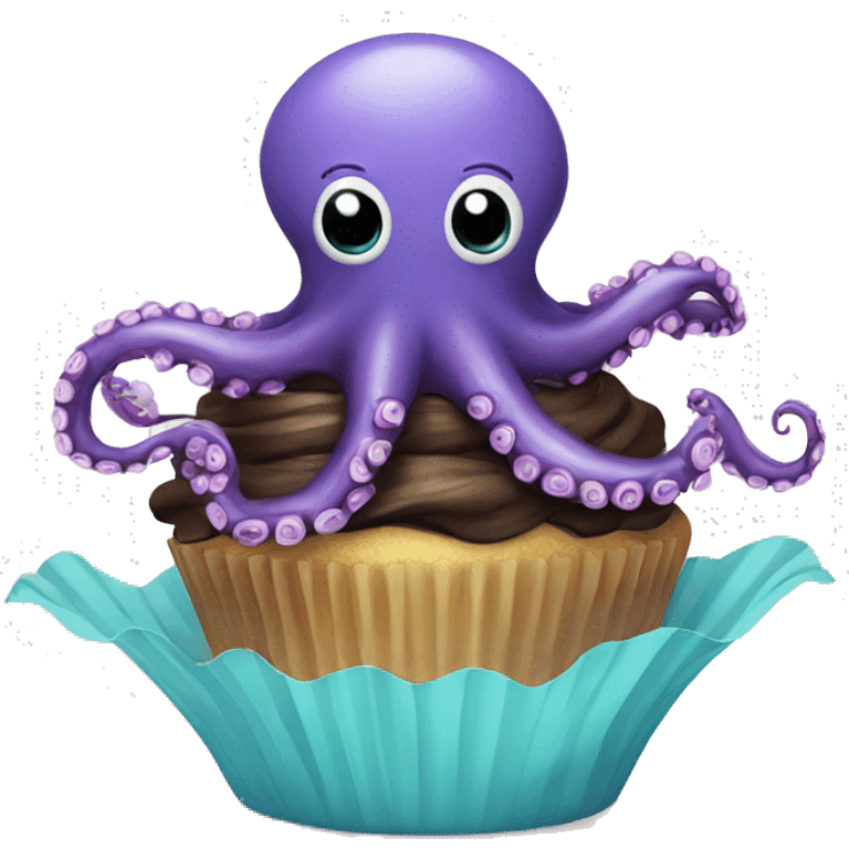 Octopus floating and eating a cupcake emoji