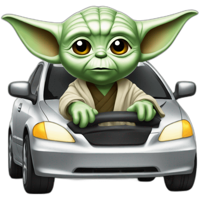 Yoda driving silver 2001 Honda civic emoji