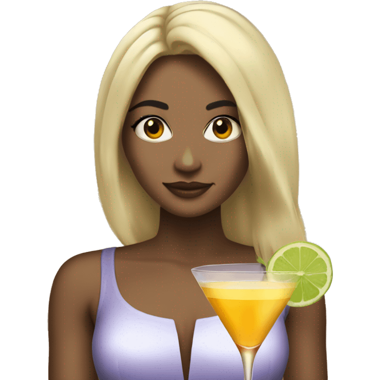 Blonde and straight hair girl sustaining cocktail emoji