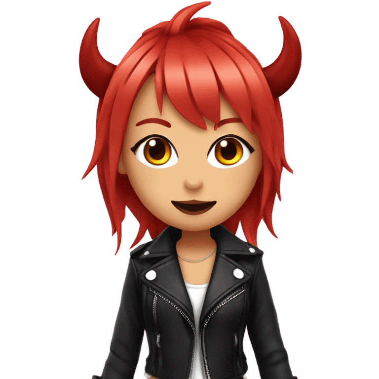 devil hime gyaru girl, red hair with horns, leather jacket emoji