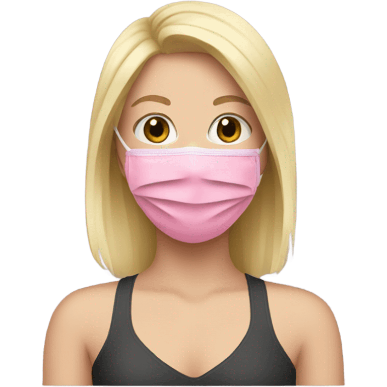 Blonde girl with a pink face mask emoji