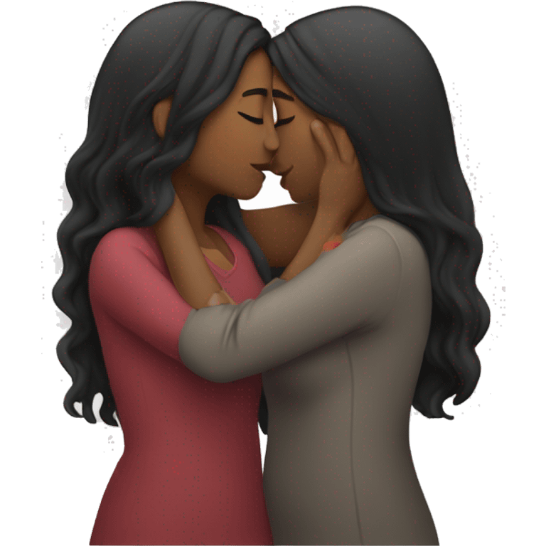 Lesbians kissing. Long dark hair and whit skin color. emoji