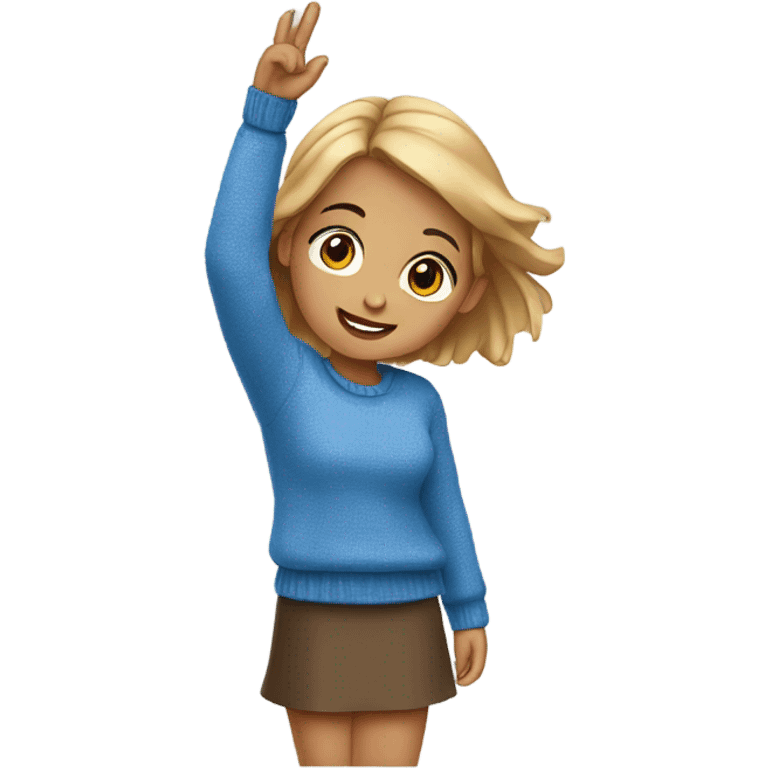 Cute girl raising hand, blue sweater  emoji