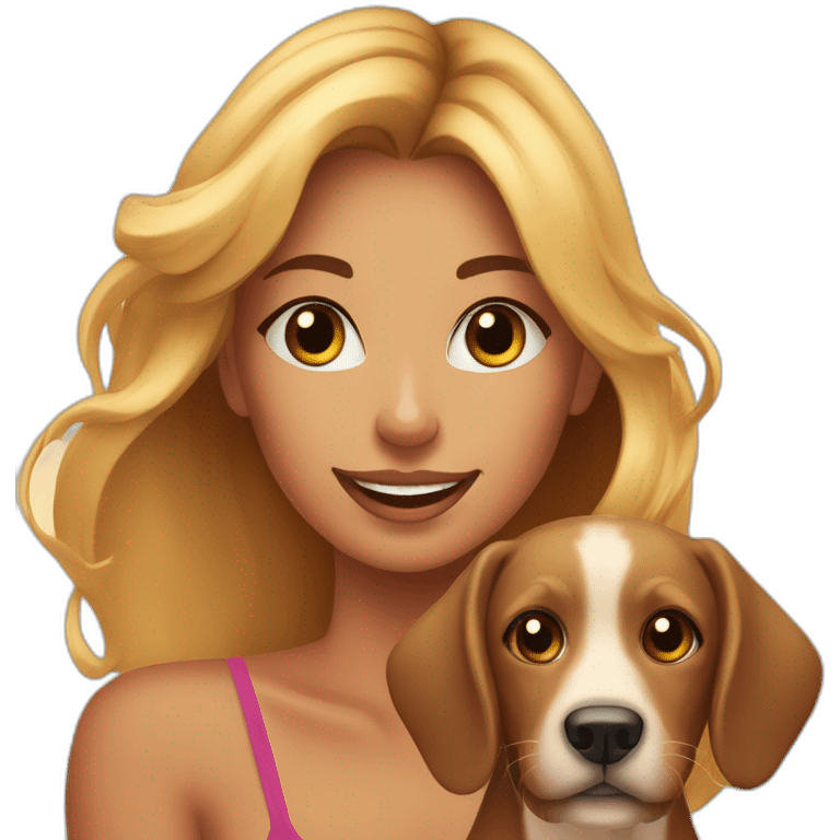 femme entrain de bronzer a la plage avec un chien emoji