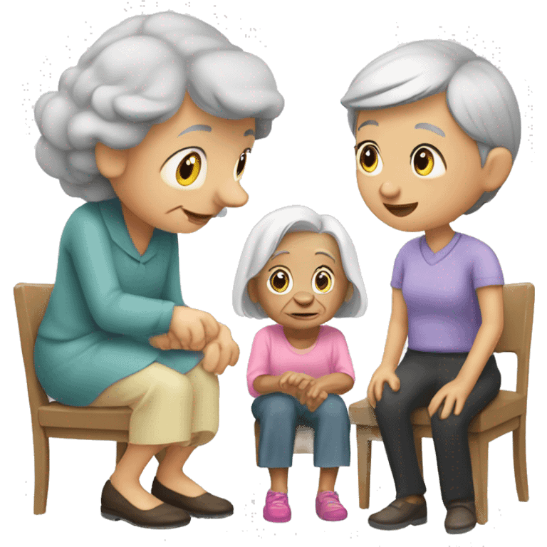 little girl helps old woman to sit down emoji