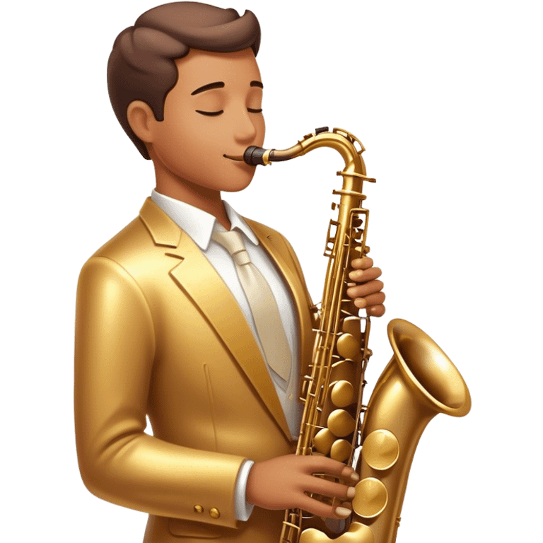 Cinematic Realistic Saxophone, smooth, curving brass body with a golden finish, soft reflections of warm light catching the details, a player’s fingers carefully pressing the keys, glowing with a jazzy, atmospheric charm. emoji