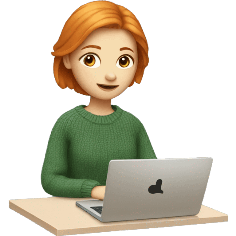 ginger girl in sweater working on a laptop emoji