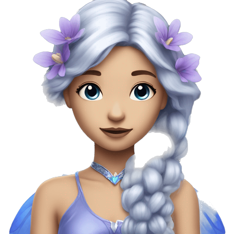 Beautiful, blue flower, fairy, blue, silver, purple, long hair, big wings emoji