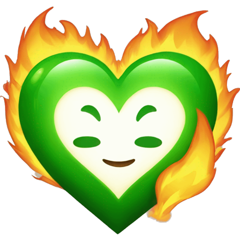 A  green heart with fire around him and forest inside emoji