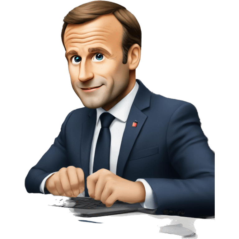 emmanuel macron en train de travailler dans un bureau sur un ordinateur emoji