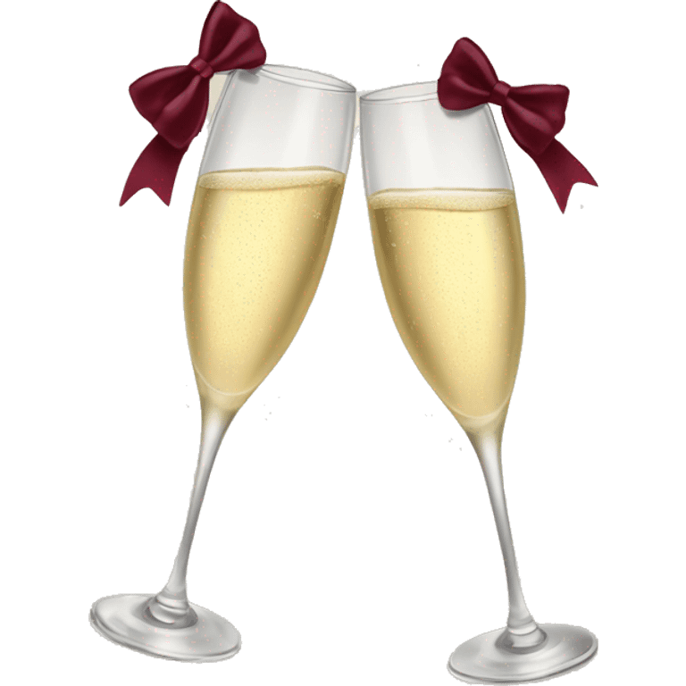 Two glasses of champagne cheering with burgundy bows emoji