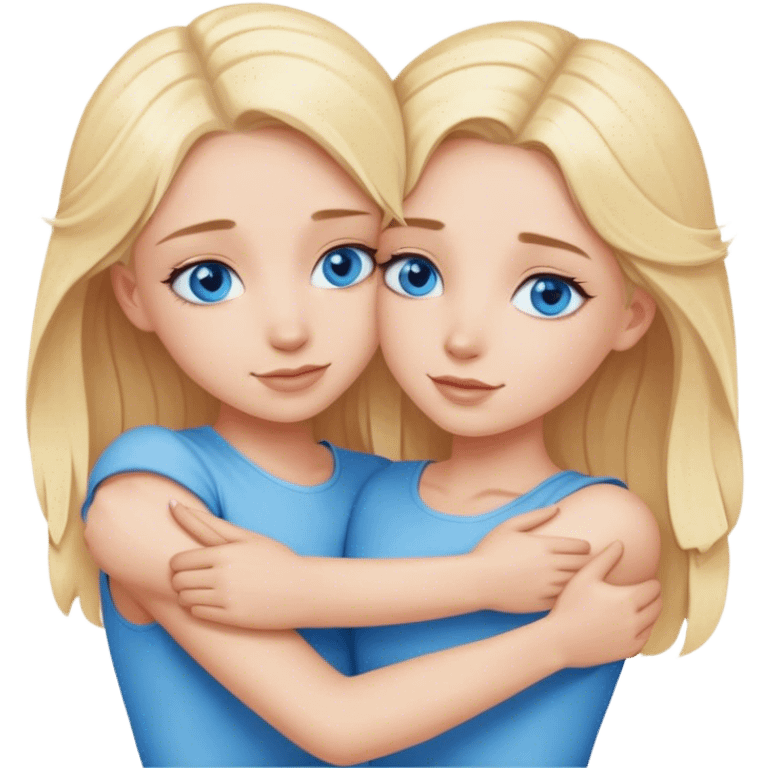 Two blonde girls with blue eyes hug emoji