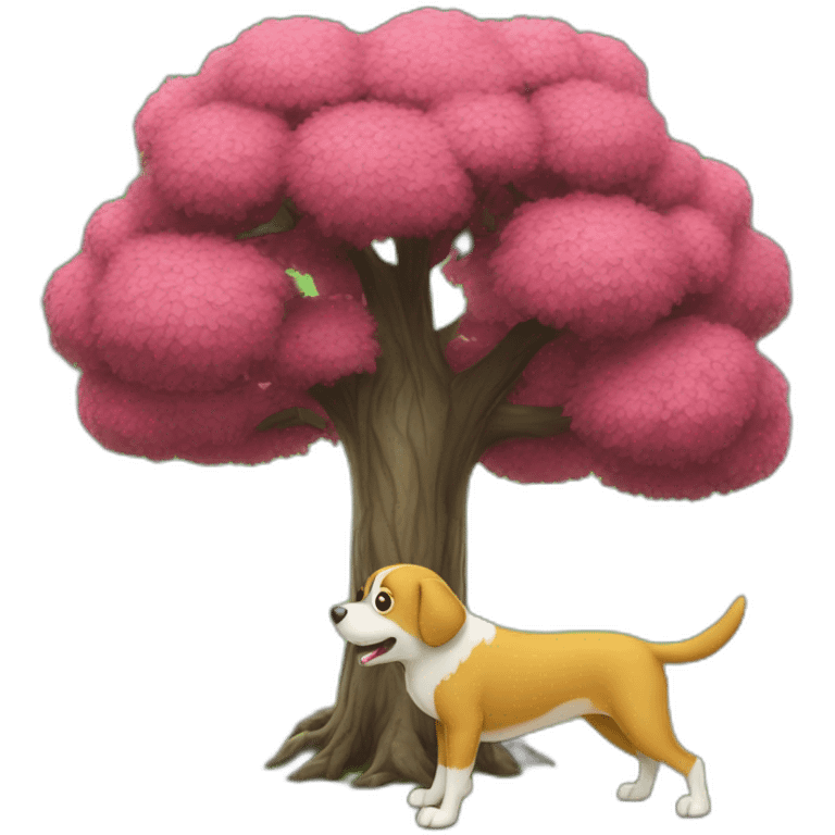 Dog making a pee next to a tree emoji