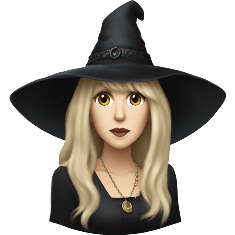 Stevie nicks in a black hat in a witchy dress holding a tambourine. emoji