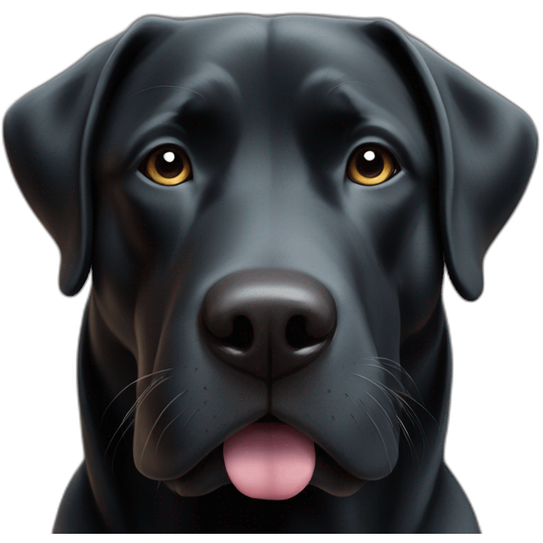 Black lab triangular chubby face small black eyes small tongue white mustache emoji