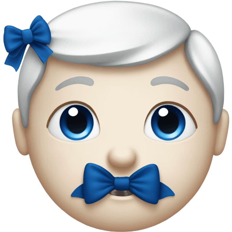 white cute emoji face with dark blue bow emoji