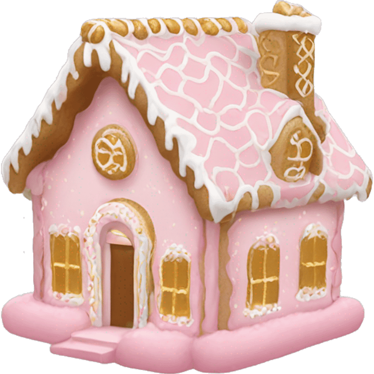 light pink and gold and white gingerbread house emoji