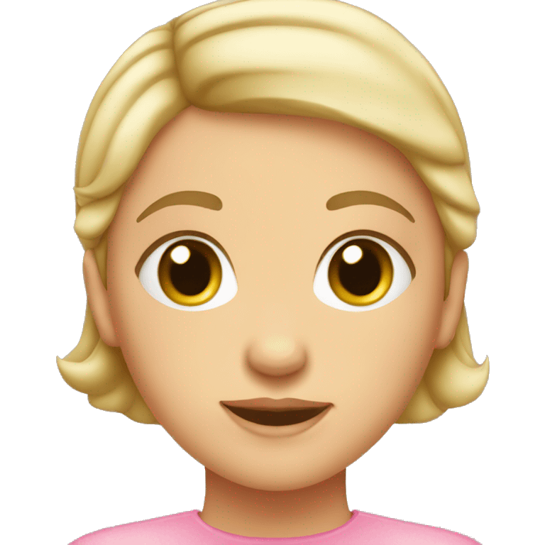 head shot of a caucasian young girl with a buzz cut wearing a pink dress  emoji