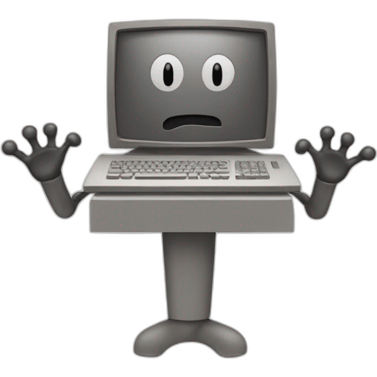 Anthropomorphic computer with a face, arms and legs doing something random emoji