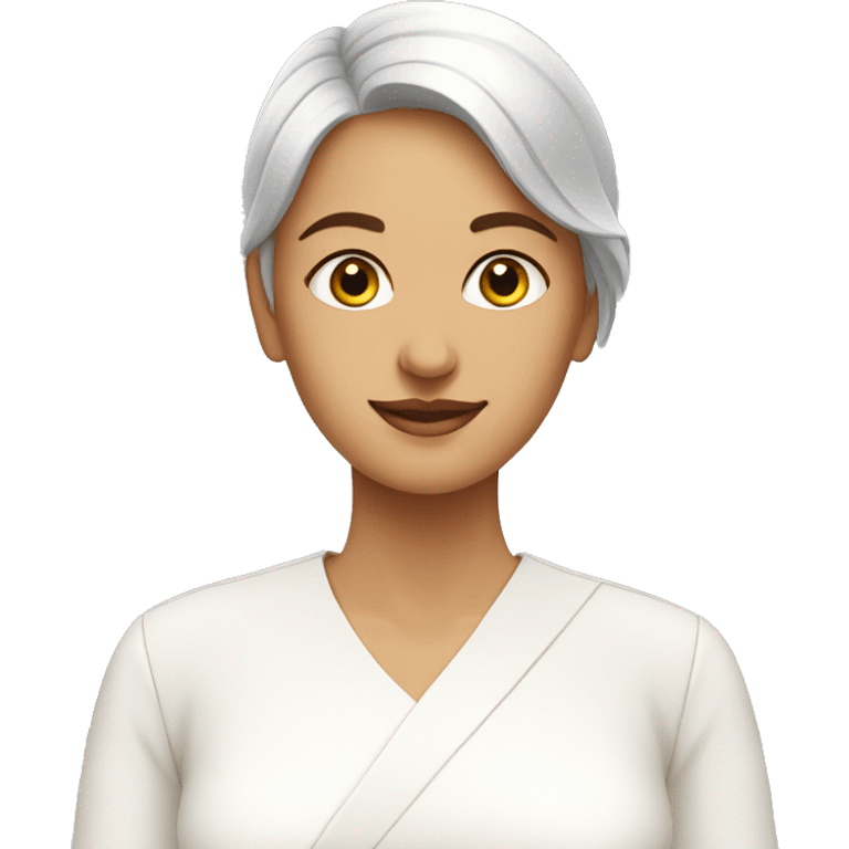 A woman with complete white kurti welcoming  emoji