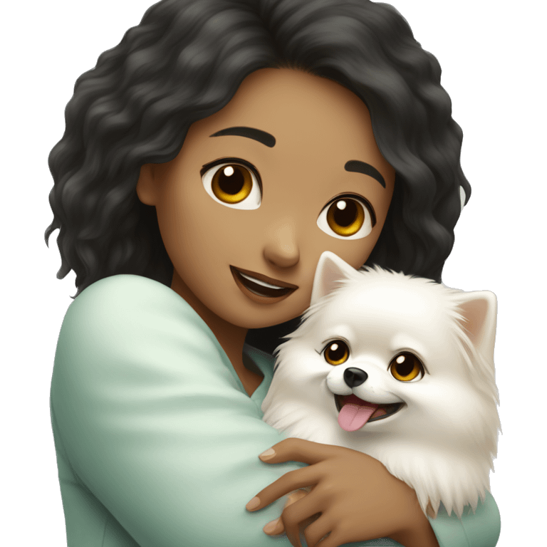 Chinese girl hug white Pomeranian emoji