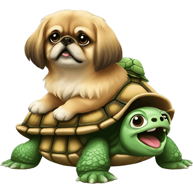 Pekingese riding a turtle emoji