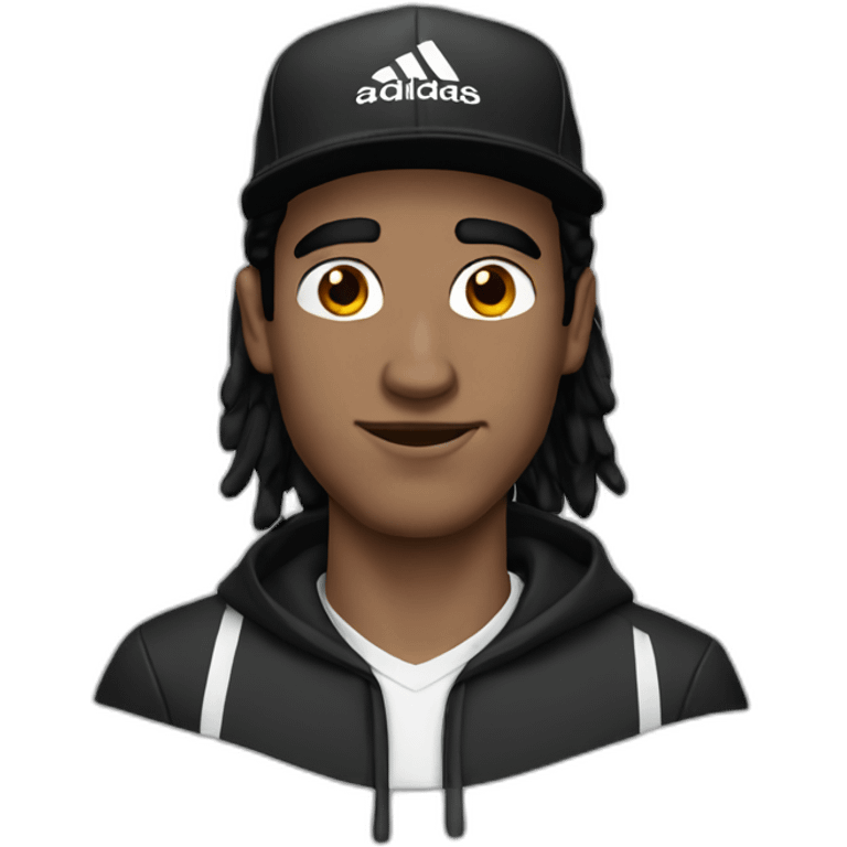 Guy with blown eyes black hair and black adidas cap emoji