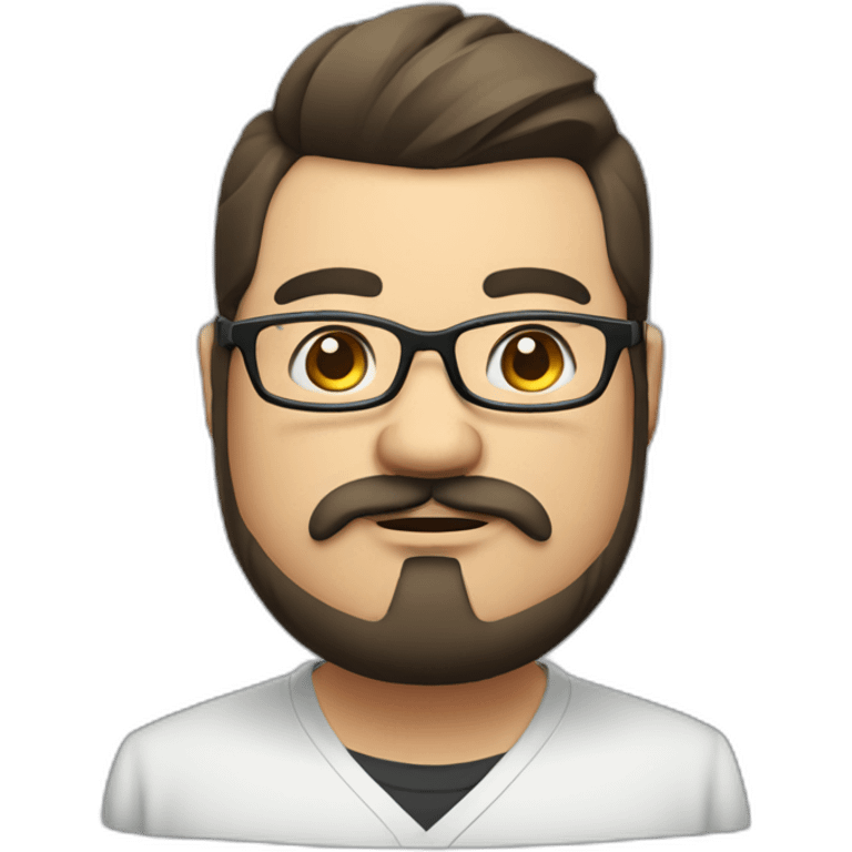 fat man, glasses, clean face, mustache, beard, mongolian, streamer, long top knot hair emoji