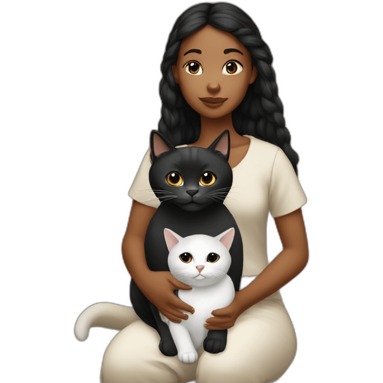 Malgache girl with a white and black cat  emoji