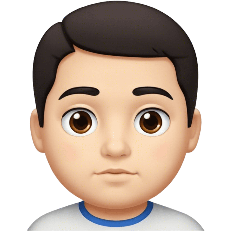 A not very thin Portuguese boy with dark hair, slightly narrow dark eyes, chubby cheeks, a short haircut, and moderately thick dark eyebrows. emoji