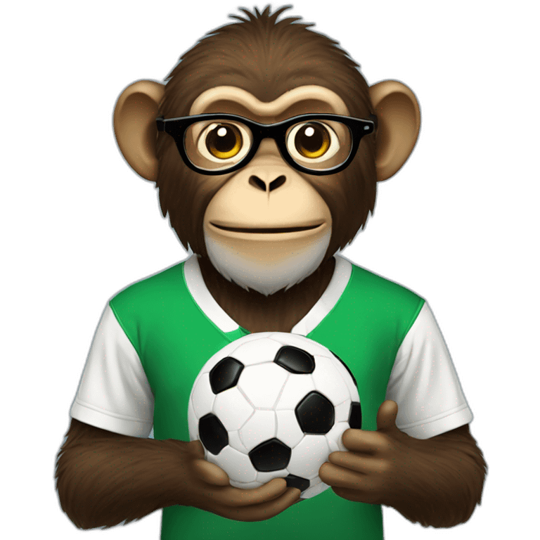 monkey with glasses and beard holding a soccer ball emoji