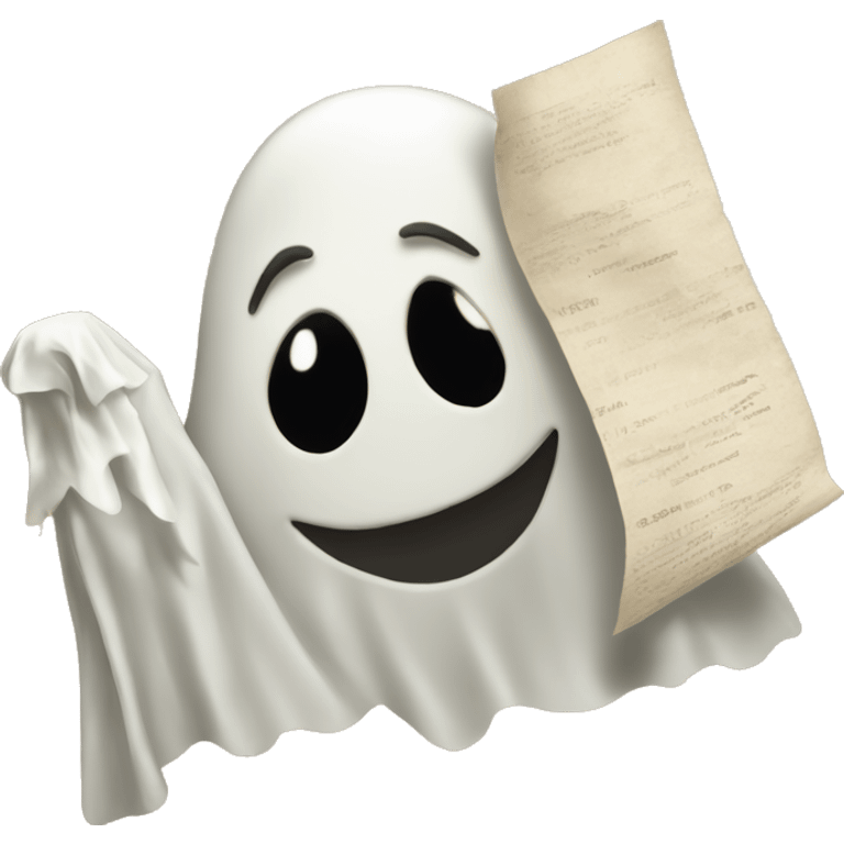 A ghost holding an old paper with subscribe button  emoji