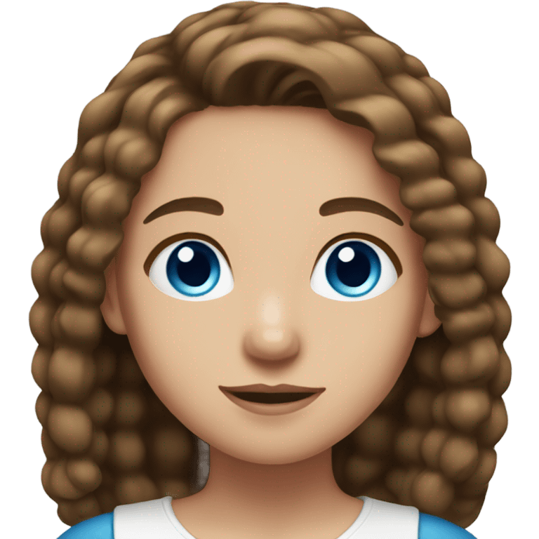 girl with blue eyes brown hair, white emoji