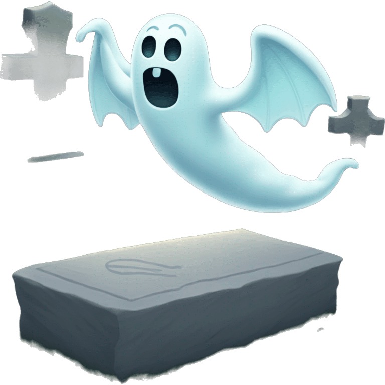 ghost worm flying above gravestone emoji