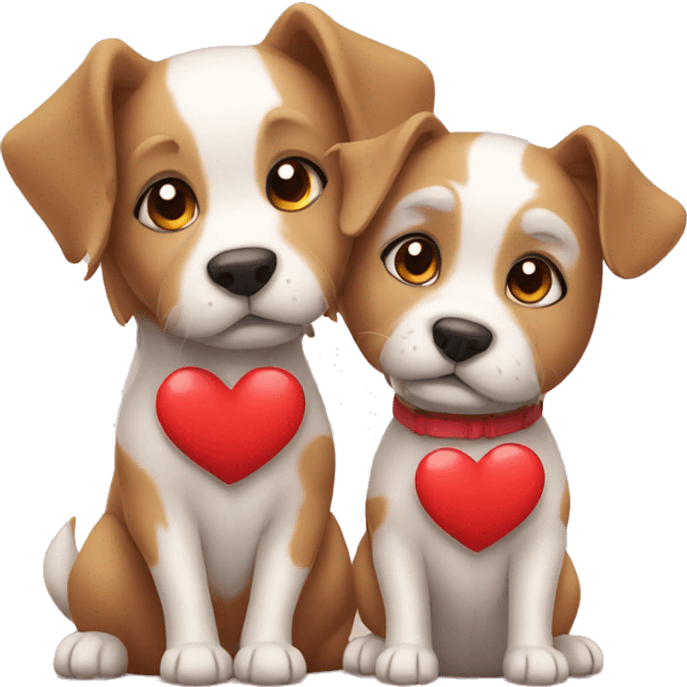 dog couple love with heart emoji