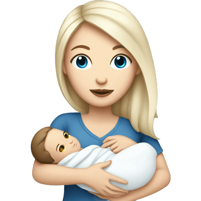 mom holding newborn baby girl with blue eyes white skin emoji