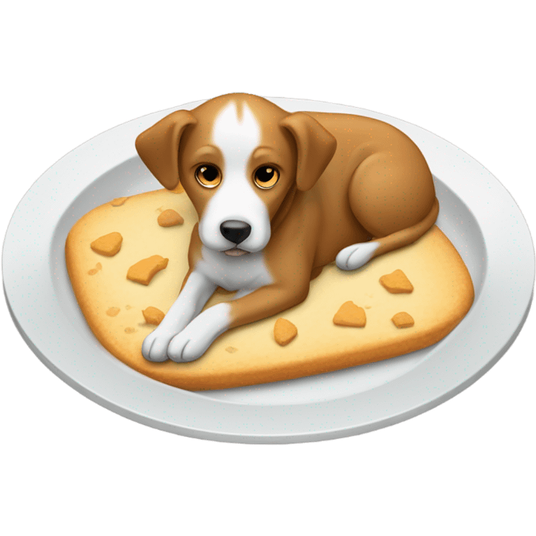 Dog laying on a food plate emoji