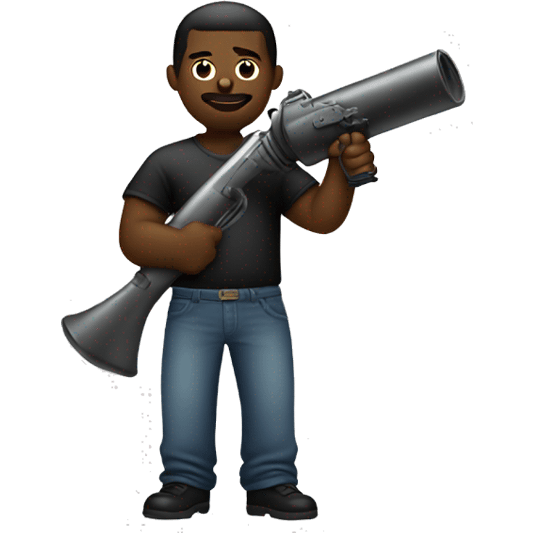 Big black oily man holding a t-shirt gun emoji