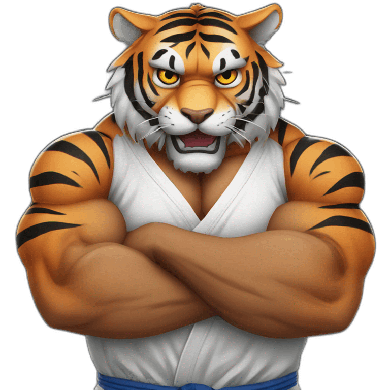 Tiger with evil face   jiu jitsu with his arms crossed emoji