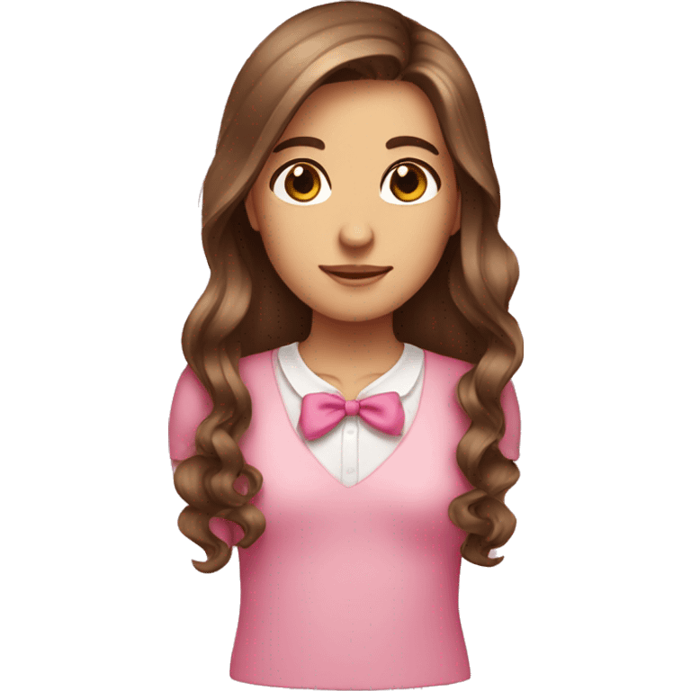 a girl with long brown hair brown eyes and pink bow emoji