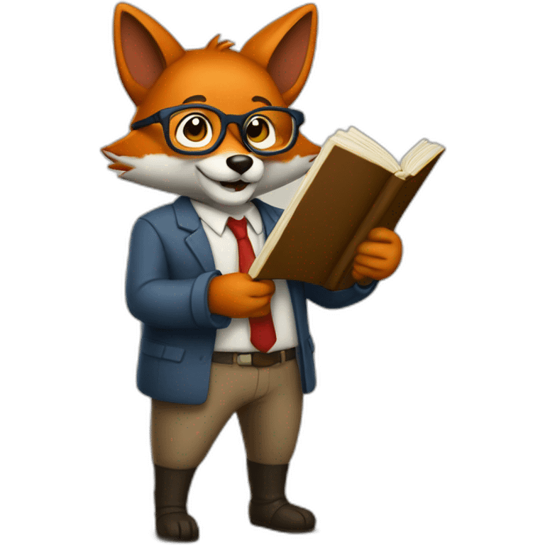 a fox teacher with glasses，holding a book，full body emoji