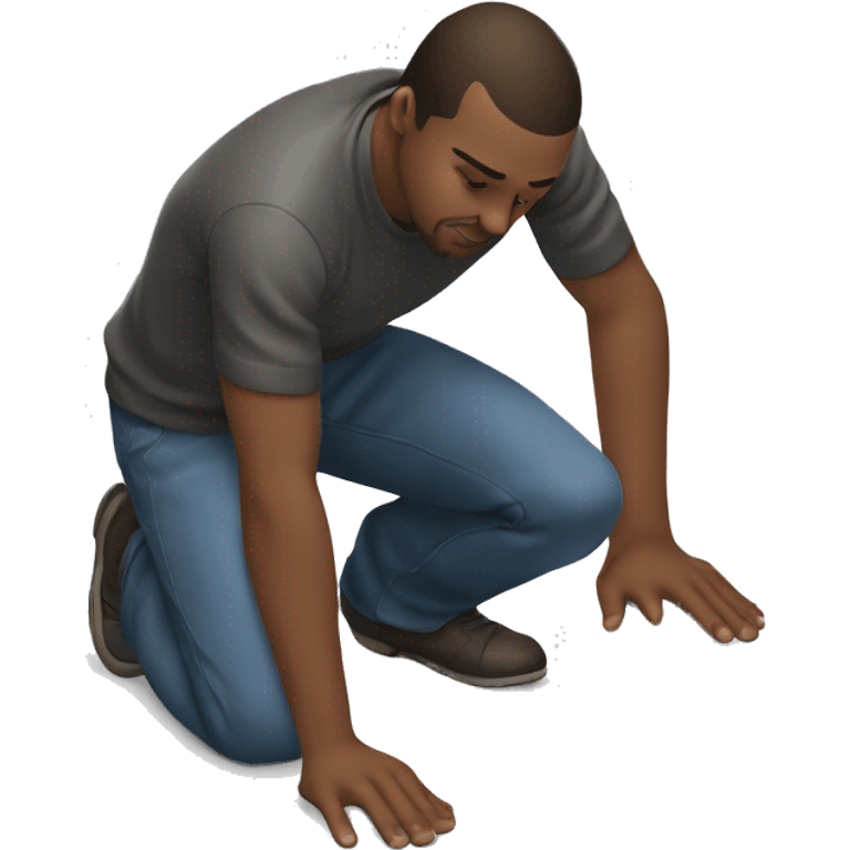 a man kneels down, one knee on the ground, examining something on the ground emoji