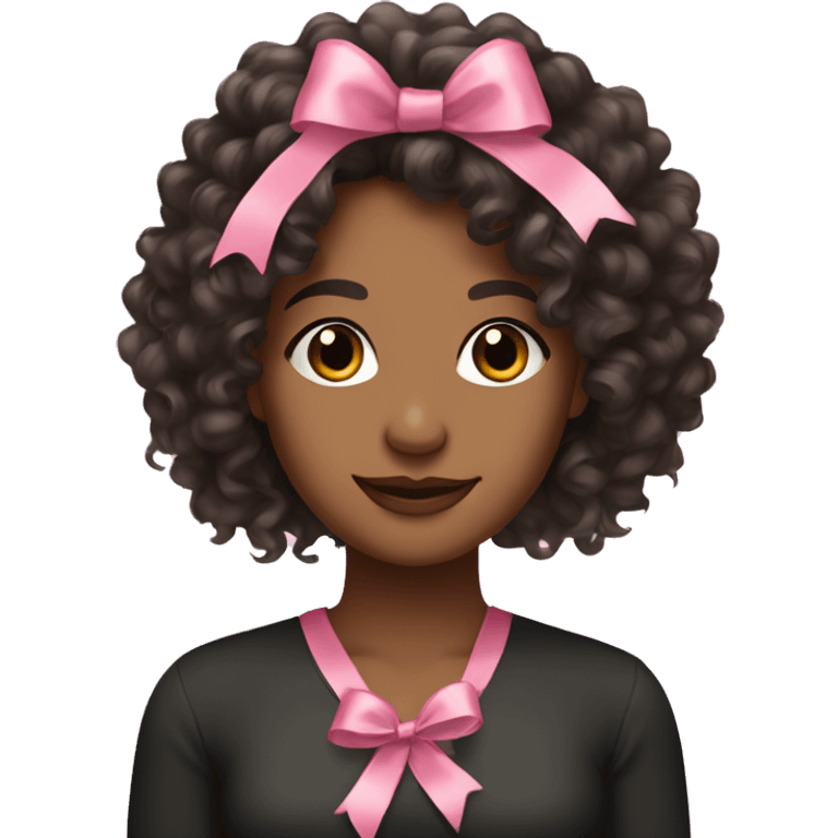 pretty brown woman with long black curly hair with pink ribbon  emoji