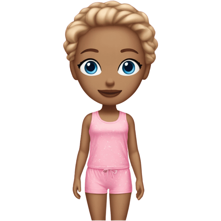 A light skin, blue eyes, long dark blonde girl in Victoria’s Secret pj   emoji