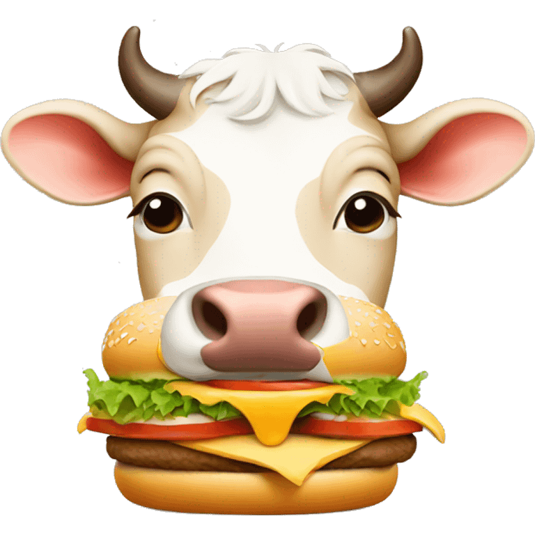 a cow eating a burger emoji